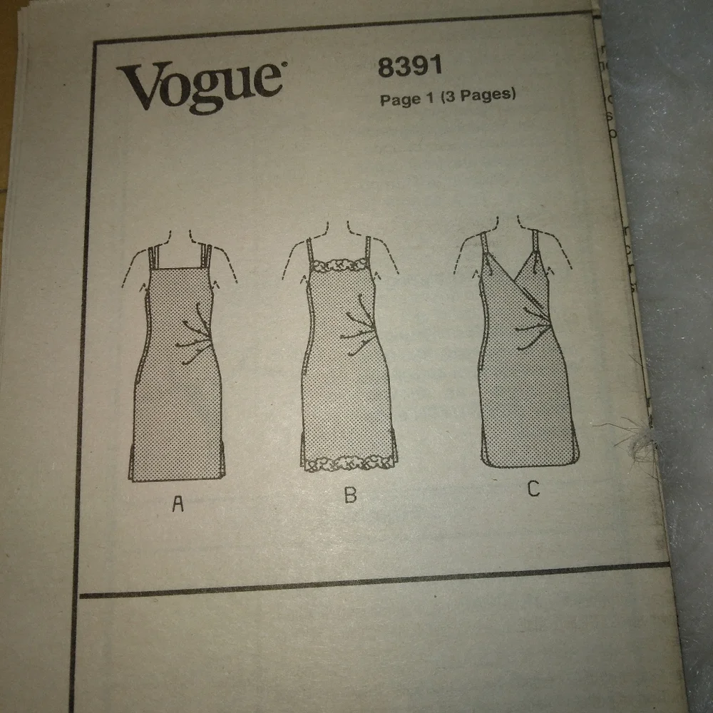 VOGUE 8391 Misses bias dress in 3 variations Sz 12-14-16 EASY
